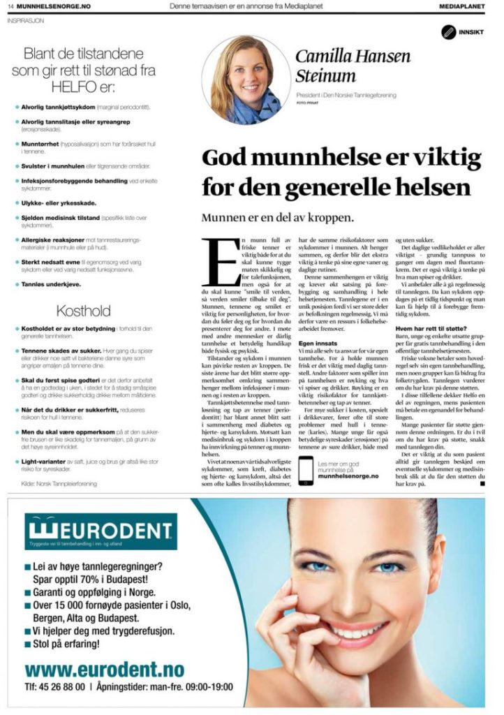 Eurodent i Dagbladet via Munnhelse